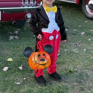 Mickey Mouse Disney Red and Black Kids Costume with Yellow Bow